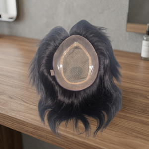 Toupet Taz Premium en Cheveux Indiens Remy, Base en Dentelle, Densité 100%, Mono Central, Nœuds Invisibles, Noir Naturel - Product Image 6