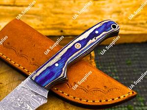 Cuchillo Skinner de Acero de Damasco de Alta Calidad Directo de Fábrica, Mango de Madera, Funda de Cuero, Hecho a Mano, OEM, para Uso Diario, Caza al Aire Libre - Product Image 6