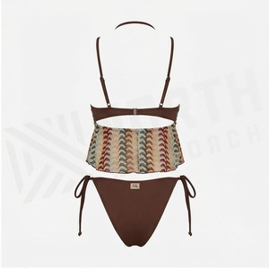 Women Geometric Print 2 Piece Bikini Set Deep V Neck Halter Top With Drawstring Tie Side Bottoms - Product Image 2