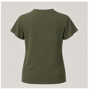 Womens <b>Olive</b> <b>Green</b> Crew Neck Flutter Short Sleeve Relaxed Fit <b>T</b> <b>Shirt</b> WTS-0075 - Product Image 2