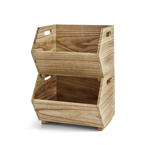 Premium Acacia Wood Stackable <b>Storage</b> <b>Basket</b> Open Front Kitchen Pantry Organizers For Potato Onion And Fruit <b>Storage</b> <b>Baskets</b> - Product Image 5