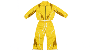 Conjunto Deportivo Rojo para Hombre, Estampado Geométrico, Poliéster Satinado, Ropa de Verano Informal, Cuello Alto, Cierre Frontal con Cremallera - Product Image 5