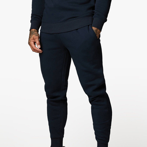 <b>Men's</b> Navy Blue Cotton Sweatpants Elastic Waist Casual Joggers Side Pockets Midweight Knitted Autumn Wear - Product Image 1