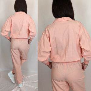 OEM Custom <b>Women</b> Pink Matching Set Casual Collared <b>Top</b> and Elastic Waist Summer Pants Fashion Hoodies Set Supplier - Product Image 6
