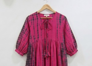 Robe midi tie-dye bohème pour femme, coupe ample, manches trois-quarts bouffantes, détails à franges, tenue décontractée d'été - Product Image 6