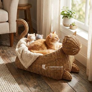 Cesta de Almacenamiento y Cama de Ratán con Forma de Gato Moderna, Organizador Multifuncional Ecológico para Juguetes y Mantas, Decoración del Hogar - Product Image 3
