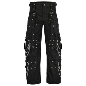 Pantalon cargo gothique punk pour homme, noir, ample, avec chaînes, sangles, poches à crâne, vente en gros, pantalon 2026 - Product Image 4