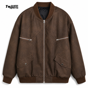 Custom Men's <b>Suede</b> Bomber <b>Jacket</b> | OEM Faux <b>Leather</b> Varsity <b>Jacket</b> | Private Label Zip-Up Casual Winter Coat - Product Image 1
