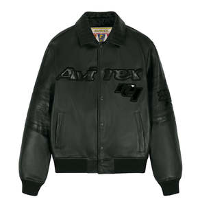 Blouson aviateur en cuir véritable pour homme Avirex, patchwork en cuir véritable, broderie sur le devant, support OEM, coupe-vent, imperméable - Product Image 1
