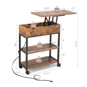 Tavolino da Comodino Regolabile con Piano Girevole e Sollevabile, Tavolino Laterale per Soggiorno con Funzioni di Ricarica e Contenimento, Tavolino da Caffè con Ruote - Product Image 2