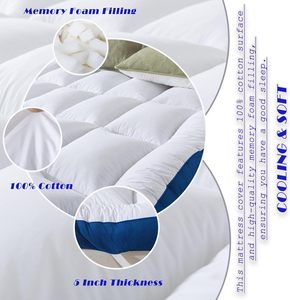 Surmatelas matelassé rafraîchissant blanc avec bordure bleue, toutes saisons, usage domestique, microfibre 400TC, tapis pliable - Product Image 2