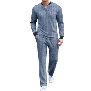Conjunto Deportivo de 2 Piezas para Hombre con Estampado Geométrico, Cierre de Cremallera, Manga Larga, Corte Regular, Transpirable, Ropa Casual para Primavera - Product Image 4