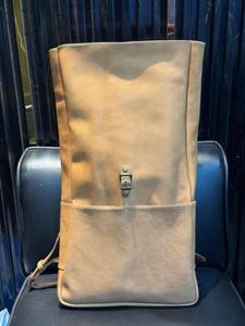 Thick Genuine Leather Roll Top Backpack Reinforced Base Rucksack For Heavy Loads Professional <b>Work</b> <b>Bag</b> LRTB-0146B - Product Image 2