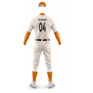 Breathable Heat-Transfer Printed Short Sleeve Baseball Uniform Unisex Striped White Orange Polyester Regular Fit Button Closure - Product Image 2