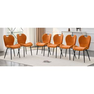 Set di 4 Sedie da Pranzo in Tessuto Arancione con Maniglia Integrata, Telaio in Metallo Nero e Piedini Regolabili per Uso Domestico - Product Image 4