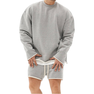 Unisex Oversized Hooded <b>Sweatshirt</b> Solid Gray 80% Cotton French Terry Casual Pullover Breathable Regular Fit Winter Wear 320g - Product Image 4