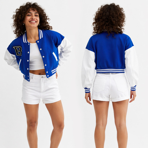 Women Cropped Varsity <b>Jacket</b> Blue Letterman <b>Jacket</b> Custom Embroidery Bomber <b>Jacket</b> Streetwear <b>Short</b> <b>Jacket</b> OEM - Product Image 1