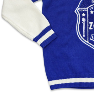 เสื้อสเวตเตอร์คอวีสีน้ำเงินขาว Zeta Phi Beta ปักตัวอักษรกรีก ZPB สำหรับผู้หญิง แต่งขอบยางยืด เสื้อถักคุณภาพพรีเมียม - Product Image 5