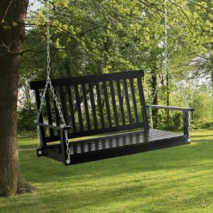 Sedia a dondolo a uovo da esterno per 2 persone, sedia a dondolo sospesa da giardino con catene a doghe, in PE nero resistente, capacità di carico 200 kg - Product Image 2