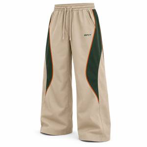 Pantalon de survêtement large pour homme, taille élastique avec cordon de serrage, blocs de couleur et bande latérale, décontracté, respirant, en polyester, pour l'automne - Product Image 2
