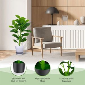 Set di 2 Alberi Artificiali Ficus Lyrata da 90 cm con 32 Foglie Realistiche in PEVA+PE, Vaso Verde con Supporto per Esterni e Scenografie Matrimoniali - Product Image 5