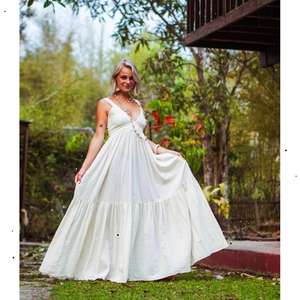 Vestido Maxi Bohemio Blanco para Mujer, con Tirantes Finos, Vestido Largo con Volantes, de Algodón, para Verano, Playa o Resort - Product Image 1