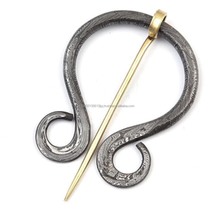 Tête de broche en acier damas forgée à la main unique avec broche en laiton Durable polyvalent pour un usage quotidien broches médiévales - Product Image 2