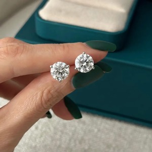 6 Carat Round Brilliant Lab Grown Diamond Stud <b>Earrings</b> 14k/18K White <b>Gold</b> Push <b>Back</b> Screw <b>Backs</b> Dainty Trendy IGI Certified - Product Image 5