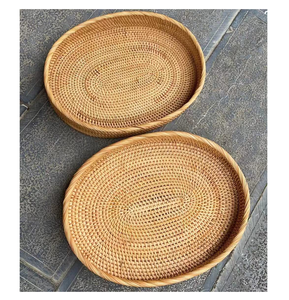 Contemporary Cane Handwoven Serving Storage Tray For Coffee Snack Breakfast Rattan Vanity Organizer Or Tray <b>Basket</b> For Tableware - Product Image 1