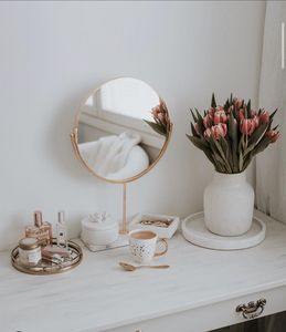 Tabletop vanity mirror makeup mirror with stand rotating mirror metal vanity mirror marble base mirror <b>dressing</b> <b>table</b> mirror - Product Image 1