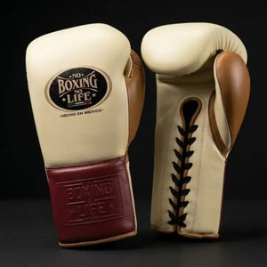 Gants de boxe en cuir de vachette véritable, rose, blanc et bordeaux, à lacets, pour l'entraînement et la combat, en vente. - Product Image 2