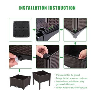Lot de 4 jardinières en bois à assembler, marron avec finition enduite, pour la plantation de légumes de jardin, motif carré - Product Image 6
