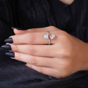 14KT White Gold Round Cut Lab Grown Diamond Heart Shape Ring for Women Luxury 28 <b>Stone</b> Jewelry Anniversary Wedding Gift 2.1g - Product Image 2