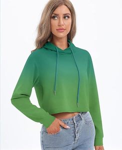 Women’s Street Style <b>Cropped</b> Hoodie Long Sleeve Gradient Pullover <b>Top</b> - Product Image 5