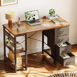 Modern 40 Inch <b>Corner</b> <b>Computer</b> <b>Desk</b> with Drawers and Storage Shelves <b>for</b> Home Office Bedroom Small Teen PC <b>Desk</b> - Product Image 1