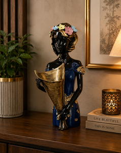 Figura de Mujer Bohemia de Resina con Corona Floral, Jarrón Cónico Dorado, Decoración de Mesa, Escultura Artística Hecha a Mano, para Sala de Estar, Regalo de Inauguración, Boda - Product Image 1