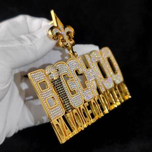 Custom BIGCHOO Moissanite <b>Iced</b> <b>Out</b> Pendant Necklace Hip Hop Micro Pave Letter <b>Chain</b> for Men - Product Image 2