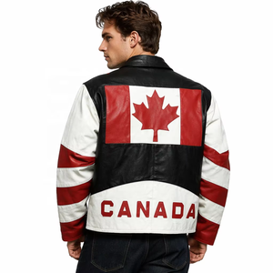 Chaqueta de Cuero Tipo Bomber para Hombre, Diseño Vintage con Apliques Bordados de la Bandera de California, Cuello Alto y Logotipo Frontal, Fabricación OEM para Motociclistas - Product Image 2