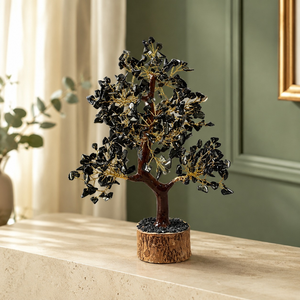 Figurine d'arbre en obsidienne faite à la main avec fil doré, décoration Feng Shui pour la maison, objet d'art de collection, marque SOULWISE du Maharashtra - Product Image 2