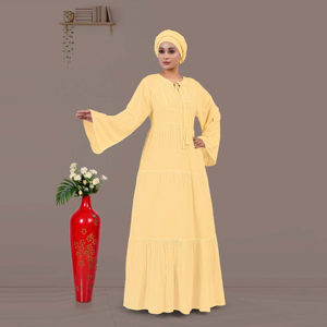 Kaftan élégant et modeste en rayonne, avec encolure ornée de dentelle fluide, silhouette confortable et décontractée, idéal pour les occasions décontractées, l'Aïd et les vacances. - Product Image 6
