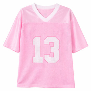 Maillot de football américain rose respirant en polyester pour femme, style streetwear Y2K, col en V oversize, personnalisable en gros, USA - Product Image 5
