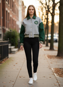 Premium Quality Women's Varsity Baseball <b>Jacket</b> Sheep Skin Crop Slim Fit Custom Logo Embroidery <b>Sequins</b> Cotton Blend Custom - Product Image 5