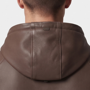 Sweat à capuche en cuir pour homme, style streetwear, en cuir véritable, à manches longues, pour garçons - Product Image 4