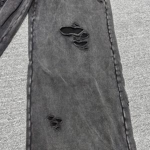 Pantalon de survêtement évasé déchiré et délavé à l'acide, style streetwear personnalisé, effet soleil, jambe large, 100 % coton, pour homme, effet vieilli vintage - Product Image 4