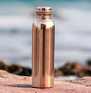 Glossy Copper Water Bottle Hammered Finish Screw-On Lid Leakproof <b>Reusable</b> Travel <b>Mug</b> Unisex Luxury Design Single Wall 250ml - Product Image 1