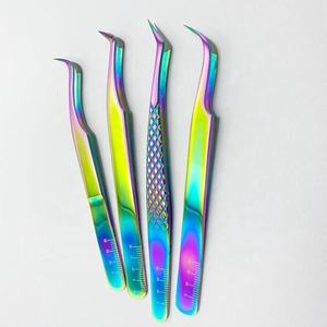 Pince à cils en acier inoxydable multi-couleurs, lot de 3, pour extensions de cils volume, à grip diamanté, précision - Product Image 6