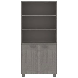 Juego de 2 Muebles Altos de Madera de Pino Macizo y MDF en Gris Claro para Sala de Estar, Elegantes Armarios - Product Image 3