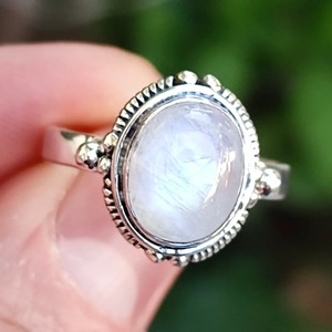Blue Fire Rainbow Moonstone <b>Ring</b> 925 Sterling <b>Silver</b> Handmade <b>Statement</b> Promise <b>Ring</b> for Women Boho Oval June Birthstone Jewelry - Product Image 3