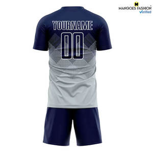 Soccer Game Training Wear Premium Custom <b>Silver</b> Navy-<b>White</b> Sublimation Uniform Jersey Short Breathable Tagless Collar Clean - Product Image 5