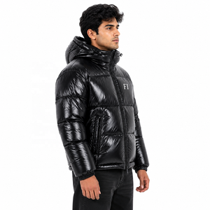 Custom Hooded Puffer Men's Jacket Streetwear Y2K Glossy Bubble Zipper Closure Casual Winter Coat Wholesale Custom Logo Outerwear - Product Image 2